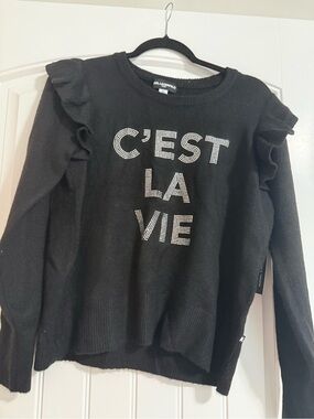 Karl Lagerfeld Black Ribbed Crewneck Sweater